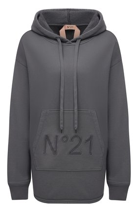 Женский хлопковое худи N21 серого цвета по цене 36200 руб., арт. 21I N2M0/E041/6323 | Фото 1 Женский хлопковое худи N21 серого цвета, арт. 21I N2M0/E041/6323 | Фото 1 (Рукава: Длинные; Материал внешний: Хлопок; Длина (для топов): Удлиненные; Женское Кросс-КТ: Худи-одежда; Стили: Спорт-шик)
