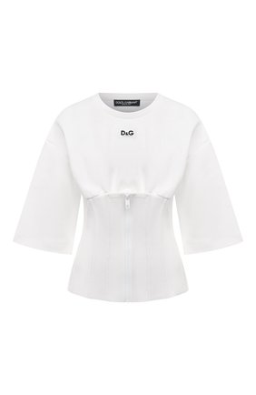Женский хлопковый пуловер DOLCE & GABBANA белого цвета по цене 75850 руб., арт. F8N59T/HU7H9 | Фото 1 Женский хлопковый пуловер DOLCE & GABBANA белого цвета, арт. F8N59T/HU7H9 | Фото 1 (Материал внешний: Хлопок; Рукава: 3/4; Длина (для топов): Стандартные; Женское Кросс-КТ: Пуловер-одежда; Стили: Бохо)