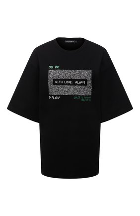 Женская хлопковая футболка DOLCE & GABBANA черного цвета по цене 52550 руб., арт. F8P13T/FU75A | Фото 1 Женская хлопковая футболка DOLCE & GABBANA черного цвета, арт. F8P13T/FU75A | Фото 1 (Материал внешний: Хлопок; Длина (для топов): Удлиненные; Стили: Спорт-шик; Принт: С принтом; Женское Кросс-КТ: Футболка-одежда; Рукава: Короткие)