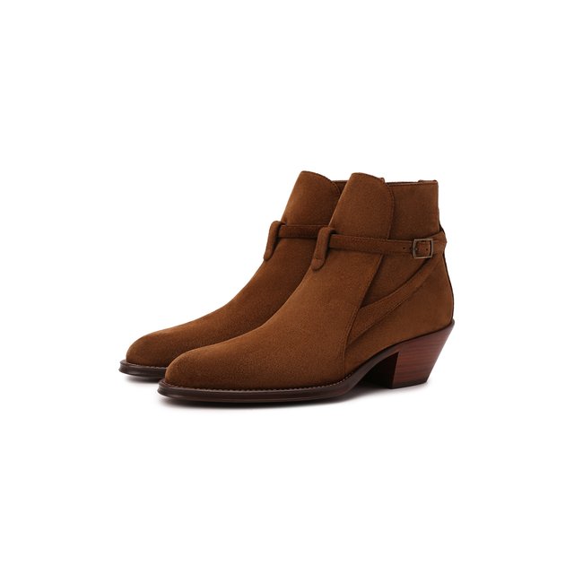 Замшевые ботинки Saint Laurent коричневого цвета