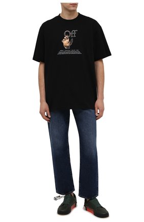 Мужская хлопковая футболка OFF-WHITE черного цвета по цене 24650 руб., арт. 0MAA038F21JER007 | Фото 2 Мужская хлопковая футболка OFF-WHITE черного цвета, арт. 0MAA038F21JER007 | Фото 2 (Материал внешний: Хлопок; Принт: С принтом; Рукава: Короткие; Длина (для топов): Удлиненные; Стили: Спорт-шик)