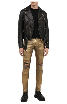Мужские джинсы DOLCE & GABBANA золотого цвета по цене 95000 руб., арт. GY07LD/G8BV4 | Фото 2 Мужские джинсы DOLCE & GABBANA золотого цвета, арт. GY07LD/G8BV4 | Фото 2 (Длина (брюки, джинсы): Стандартные; Материал внешний: Хлопок; Кросс-КТ: Деним; Силуэт М (брюки): Узкие; Детали: Потертости; Стили: Гранж)