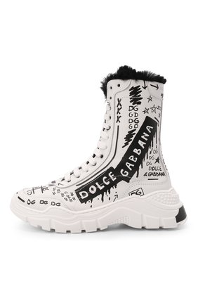 Детские кожаные ботинки DOLCE & GABBANA черно-белого цвета, арт. DA5025/AQ494/29-36 | Фото 2 (Материал утеплителя: Натуральный мех; Материал внешний: Кожа)