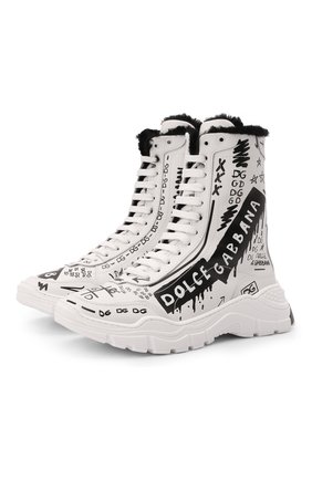 Детские кожаные ботинки DOLCE & GABBANA черно-белого цвета по цене 43900 руб., арт. DA5025/AQ494/37-39 | Фото 1 Детские кожаные ботинки DOLCE & GABBANA черно-белого цвета, арт. DA5025/AQ494/37-39 | Фото 1 (Материал утеплителя: Натуральный мех; Материал внешний: Кожа)