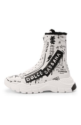Детские кожаные ботинки DOLCE & GABBANA черно-белого цвета, арт. DA5025/AQ494/37-39 | Фото 2 (Материал утеплителя: Натуральный мех; Материал внешний: Кожа)