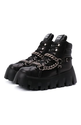 Женские кожаные ботинки MIU MIU черного цвета по цене 120000 руб., арт. 5T570D-7V6-F0002-M070 | Фото 1 Женские кожаные ботинки MIU MIU черного цвета, арт. 5T570D-7V6-F0002-M070 | Фото 1 (Женское Кросс-КТ: Хайкеры-ботинки)