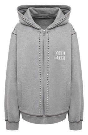 Женский хлопковая толстовка MIU MIU серого цвета по цене 170000 руб., арт. MJL805-1Z9J-F0031 | Фото 1 Женский хлопковая толстовка MIU MIU серого цвета, арт. MJL805-1Z9J-F0031 | Фото 1 (Материал внешний: Хлопок; Рукава: Длинные; Длина (для топов): Стандартные; Женское Кросс-КТ: Кардиган-одежда, Толстовка-одежда; Стили: Спорт-шик)