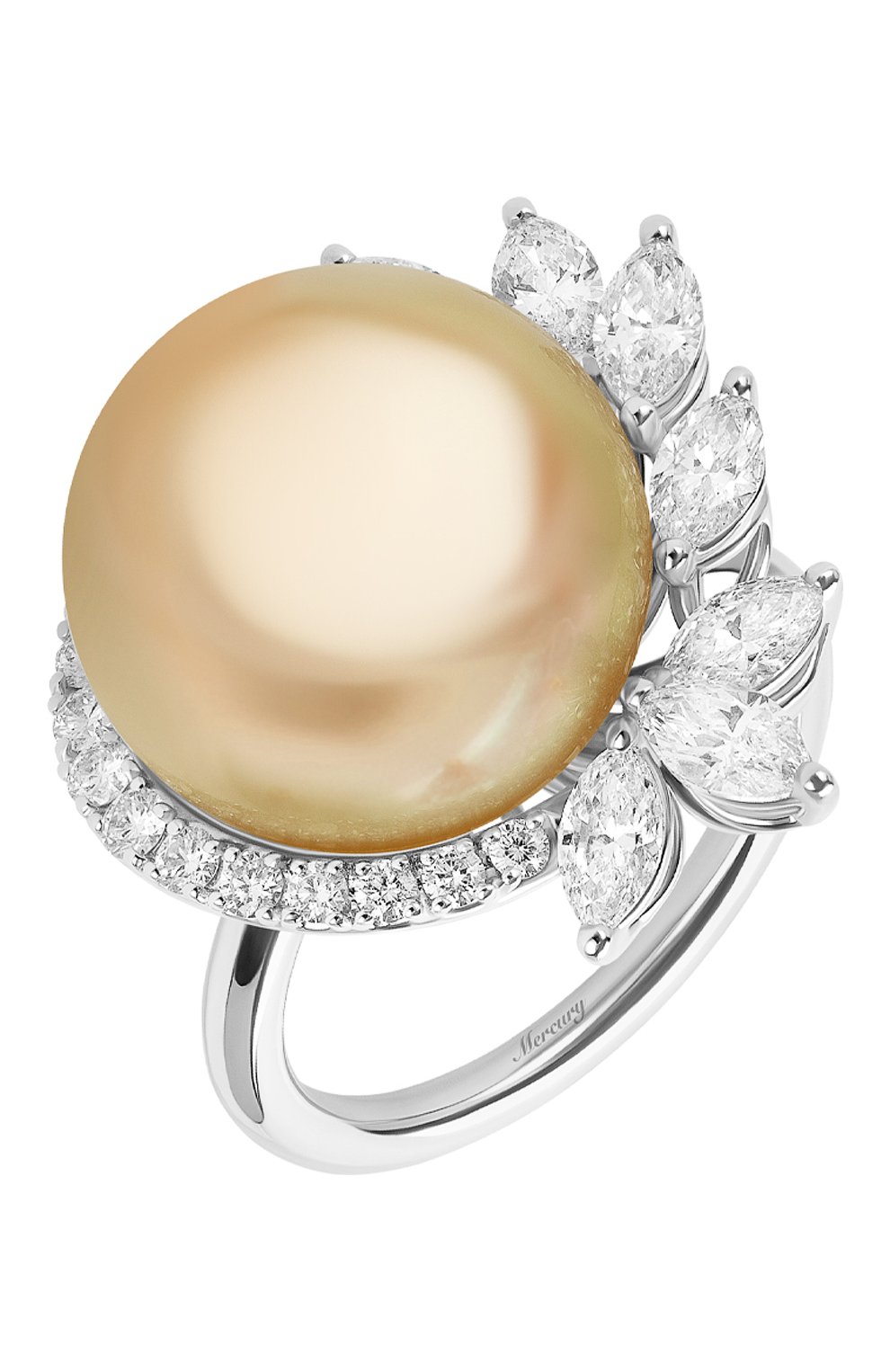 Женские кольцо MERCURY бесцветного цвета, арт. MR26882/PRL15 | Фото 1 (Материал сплава: Белое золото; Драгоценные камни: Жемчуг, Бриллианты)