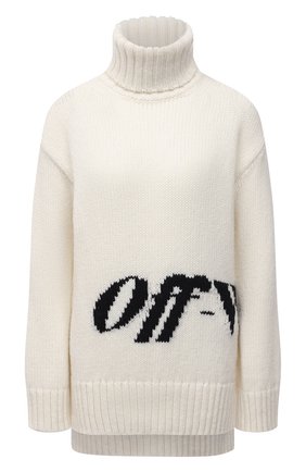 Женский свитер OFF-WHITE белого цвета по цене 51600 руб., арт. 0WHF019F21KNI001 | Фото 1 Женский свитер OFF-WHITE белого цвета, арт. 0WHF019F21KNI001 | Фото 1 (Материал внешний: Шерсть, Синтетический материал; Рукава: Длинные; Длина (для топов): Удлиненные; Женское Кросс-КТ: Свитер-одежда; Стили: Кэжуэл)