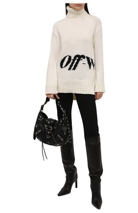 Женский свитер OFF-WHITE белого цвета по цене 51600 руб., арт. 0WHF019F21KNI001 | Фото 2 Женский свитер OFF-WHITE белого цвета, арт. 0WHF019F21KNI001 | Фото 2 (Материал внешний: Шерсть, Синтетический материал; Рукава: Длинные; Длина (для топов): Удлиненные; Женское Кросс-КТ: Свитер-одежда; Стили: Кэжуэл)