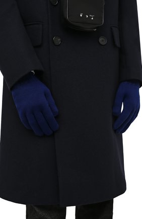 Мужские шерстяные перчатки OFF-WHITE синего цвета, арт. 0MNE032F21KNI001 | Фото 2 (Материал: Шерсть, Текстиль; Кросс-КТ: Трикотаж)