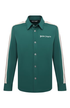 Мужская рубашка PALM ANGELS зеленого цвета по цене 49550 руб., арт. PMGA104F21FAB0025701 | Фото 1 Мужская рубашка PALM ANGELS зеленого цвета, арт. PMGA104F21FAB0025701 | Фото 1 (Длина (для топов): Стандартные; Материал внешний: Синтетический материал; Рукава: Длинные; Случай: Повседневный; Манжеты: На кнопках; Воротник: Кент; Принт: С принтом; Стили: Спорт-шик)