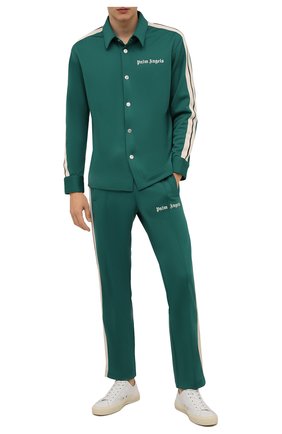 Мужская рубашка PALM ANGELS зеленого цвета по цене 49550 руб., арт. PMGA104F21FAB0025701 | Фото 2 Мужская рубашка PALM ANGELS зеленого цвета, арт. PMGA104F21FAB0025701 | Фото 2 (Длина (для топов): Стандартные; Материал внешний: Синтетический материал; Рукава: Длинные; Случай: Повседневный; Манжеты: На кнопках; Воротник: Кент; Принт: С принтом; Стили: Спорт-шик)