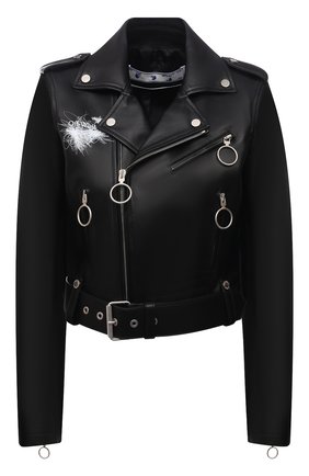 Женская кожаная куртка OFF-WHITE черного цвета по цене 189500 руб., арт. 0WJG002F21LEA001 | Фото 1 Женская кожаная куртка OFF-WHITE черного цвета, арт. 0WJG002F21LEA001 | Фото 1 (Материал подклада: Вискоза; Длина (верхняя одежда): Короткие; Рукава: Длинные; Женское Кросс-КТ: Замша и кожа; Стили: Гранж)