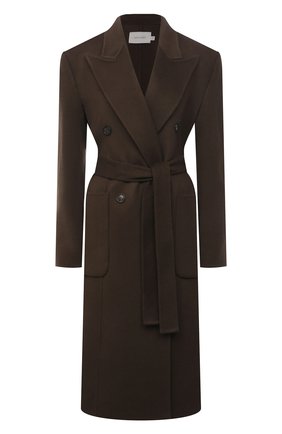 Женское пальто из шерсти и кашемира LOW CLASSIC темно-коричневого цвета, арт. L0W21FW_CT10DB | Фото 1 (Материал внешний: Шерсть; Рукава: Длинные; Длина (верхняя одежда): Длинные; Стили: Кэжуэл; 1-2-бортные: Двубортные)