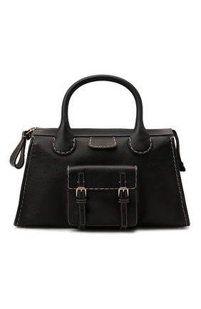 Женская сумка edith medium CHLOÉ черного цвета, арт. CHC21WS450F43 | Фото 1 (Материал: Натуральная кожа; Размер: medium; Сумки-технические: Сумки top-handle; Ремень/цепочка: На ремешке)