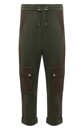 Мужские хлопковые брюки-карго BALMAIN хаки цвета, арт. WH00B071/M017 | Фото 1 (Длина (брюки, джинсы): Укороченные; Материал внешний: Хлопок; Силуэт М (брюки): Карго; Случай: Повседневный; Стили: Милитари)