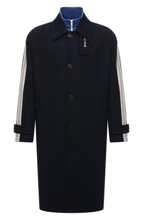 Мужской пальто PALM ANGELS темно-синего цвета по цене 154500 руб., арт. PMEA180F21FAB0011045 | Фото 1 Мужской пальто PALM ANGELS темно-синего цвета, арт. PMEA180F21FAB0011045 | Фото 1 (Материал внешний: Шерсть; Материал подклада: Вискоза; Длина (верхняя одежда): До колена; Рукава: Длинные; Мужское Кросс-КТ: пальто-верхняя одежда; Случай: Повседневный; Стили: Спорт-шик)