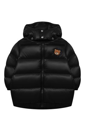 Детская пуховая куртка MOSCHINO черного цвета по цене 39950 руб., арт. HUS02T/L3A32/4A-8A | Фото 1 Детская пуховая куртка MOSCHINO черного цвета, арт. HUS02T/L3A32/4A-8A | Фото 1 (Материал подклада: Синтетический материал; Материал утеплителя: Пух и перо; Рукава: Длинные; Материал внешний: Синтетический материал; Кросс-КТ: Сезон: зима; Ростовка одежда: 4 года | 104 см, 5 лет | 110 см, 6 лет | 116 см, 8 лет | 128 см)