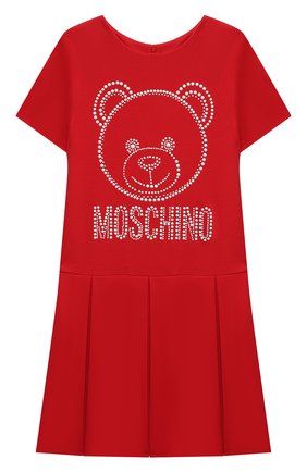 Детское платье из вискозы MOSCHINO красного цвета по цене 27350 руб., арт. HDV0AQ/LJA00/4A-8A | Фото 1 Детское платье из вискозы MOSCHINO красного цвета, арт. HDV0AQ/LJA00/4A-8A | Фото 1 (Материал внешний: Вискоза; Рукава: Короткие; Ростовка одежда: 4 года | 104 см, 5 лет | 110 см, 6 лет | 116 см, 8 лет | 128 см)