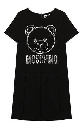 Детское платье из вискозы MOSCHINO черного цвета по цене 19300 руб., арт. HDV0AQ/LJA00/4A-8A | Фото 1 Детское платье из вискозы MOSCHINO черного цвета, арт. HDV0AQ/LJA00/4A-8A | Фото 1 (Рукава: Короткие; Материал внешний: Вискоза)