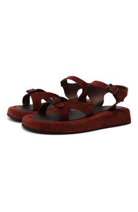 Женские замшевые сандалии THE ROW коричневого цвета, арт. F1212-L25 | Фото 1 (Материал внутренний: Натуральная кожа; Материал внешний: Замша, Кожа; Подошва: Платформа)