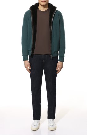 Мужской кашемировый бомбер с меховой подкладкой FIORONI темно-зеленого цвета, арт. MTP23016E1 | Фото 2 (Материал внешний: Кашемир, Шерсть; Рукава: Длинные; Длина (верхняя одежда): Короткие; Кросс-КТ: Куртка; Мужское Кросс-КТ: шерсть и кашемир, утепленные куртки; Стили: Кэжуэл; Принт: Без принта)