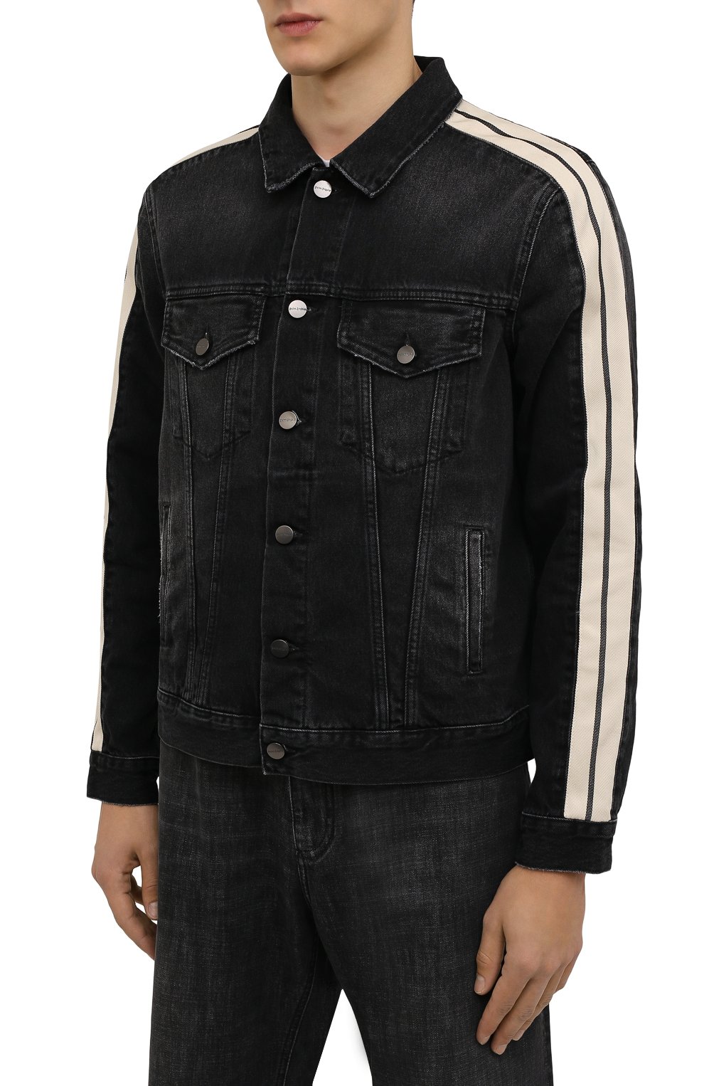 Мужская джинсовая куртка PALM ANGELS темно-серого цвета, арт. PMYE029F21DEN0011001 | Фото 3 (Кросс-КТ: Куртка, Деним; Рукава: Длинные; Стили: Гранж; Материал внешний: Хлопок, Деним; Длина (верхняя одежда): Короткие)