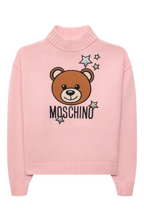 Детский хлопковый свитер MOSCHINO розового цвета по цене 18650 руб., арт. HAW01B/LHE09/10A-14A | Фото 1 Детский хлопковый свитер MOSCHINO розового цвета, арт. HAW01B/LHE09/10A-14A | Фото 1 (Рукава: Длинные; Материал внешний: Синтетический материал, Хлопок; Девочки Кросс-КТ: Пуловер-одежда)