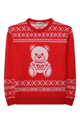 Детский шерстяной пуловер MOSCHINO красного цвета по цене 18650 руб., арт. HUW00P/LHE16/10A-14A | Фото 1 Детский шерстяной пуловер MOSCHINO красного цвета, арт. HUW00P/LHE16/10A-14A | Фото 1 (Рукава: Длинные; Материал внешний: Шерсть; Девочки Кросс-КТ: Пуловер-одежда)