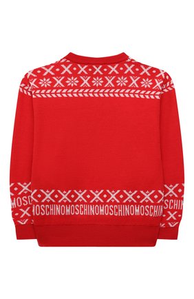 Детский шерстяной пуловер MOSCHINO красного цвета по цене 17650 руб., арт. HUW00P/LHE16/4A-8A | Фото 2 Детский шерстяной пуловер MOSCHINO красного цвета, арт. HUW00P/LHE16/4A-8A | Фото 2 (Материал внешний: Шерсть; Рукава: Длинные; Девочки Кросс-КТ: Пуловер-одежда)