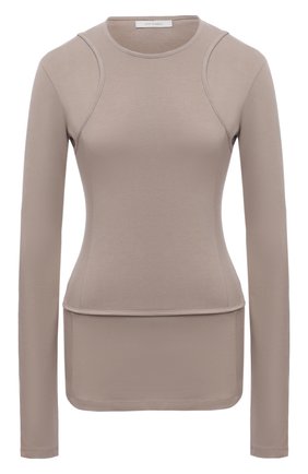Женский хлопковый топ LOW CLASSIC бежевого цвета по цене 13600 руб., арт. L0W21FW_TS04LK | Фото 1 Женский хлопковый топ LOW CLASSIC бежевого цвета, арт. L0W21FW_TS04LK | Фото 1 (Материал внешний: Хлопок; Длина (для топов): Стандартные; Рукава: Длинные; Стили: Кэжуэл)