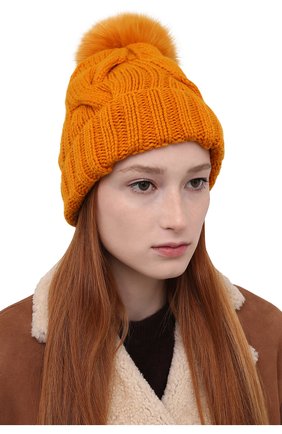 Женская кашемировая шапка courchevel LORO PIANA оранжевого цвета, арт. FAI3621 | Фото 2 (Материал: Шерсть, Кашемир, Текстиль)