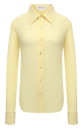 Женская шелковая рубашка SAINT LAURENT цвета по цене 75850 руб., арт. 663493/Y100W | Фото 1 Женская шелковая рубашка SAINT LAURENT цвета, арт. 663493/Y100W | Фото 1 (Материал внешний: Шелк; Женское Кросс-КТ: Рубашка-одежда; Принт: Без принта; Рукава: Длинные; Длина (для топов): Стандартные; Стили: Кэжуэл)