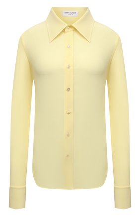Женская шелковая рубашка SAINT LAURENT  цвета, арт. 663493/Y100W | Фото 1 (Материал внешний: Шелк; Женское Кросс-КТ: Рубашка-одежда; Принт: Без принта; Рукава: Длинные; Длина (для топов): Стандартные; Стили: Кэжуэл, Классический)