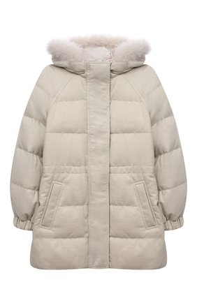 Детского пуховое пальто BRUNELLO CUCINELLI кремвого цвета по цене 184500 руб., арт. BT226J424C | Фото 1 Детского пуховое пальто BRUNELLO CUCINELLI кремвого цвета, арт. BT226J424C | Фото 1 (Рукава: Длинные; Материал подклада: Синтетический материал; Материал утеплителя: Пух и перо; Материал внешний: Шерсть; Кросс-КТ: Сезон: зима)