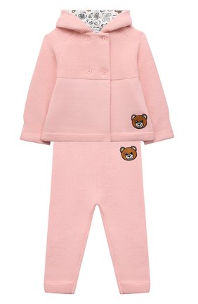 Детский комплект из кардигана и брюк MOSCHINO розового цвета по цене 52950 руб., арт. MUK03C/LHE09 | Фото 1 Детский комплект из кардигана и брюк MOSCHINO розового цвета, арт. MUK03C/LHE09 | Фото 1 (Материал внешний: Хлопок, Синтетический материал; Рукава: Длинные; Кросс-КТ НВ: Костюм)