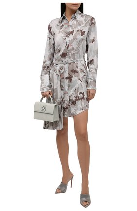 Женское платье из вискозы OFF-WHITE серого цвета по цене 89850 руб., арт. 0WDB280F21FAB003 | Фото 2 Женское платье из вискозы OFF-WHITE серого цвета, арт. 0WDB280F21FAB003 | Фото 2 (Длина Ж (юбки, платья, шорты): Мини; Материал внешний: Вискоза; Рукава: Длинные; Женское Кросс-КТ: Платье-одежда; Стили: Романтичный; Случай: Повседневный)