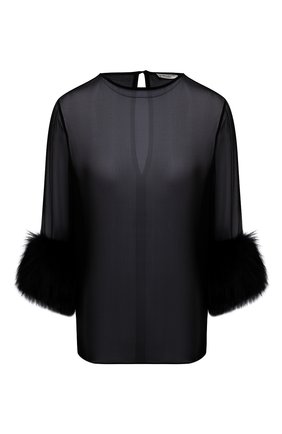 Женская шелковая блузка SAINT LAURENT черного цвета по цене 219000 руб., арт. 677217/Y9D50 | Фото 1 Женская шелковая блузка SAINT LAURENT черного цвета, арт. 677217/Y9D50 | Фото 1 (Материал внешний: Шелк; Рукава: 3/4; Длина (для топов): Стандартные; Стили: Романтичный; Женское Кросс-КТ: Блуза-одежда; Принт: Без принта)