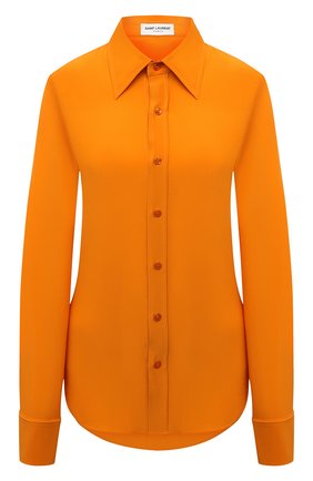 Женская шелковая рубашка SAINT LAURENT оранжевого цвета по цене 75850 руб., арт. 679108/Y100W | Фото 1 Женская шелковая рубашка SAINT LAURENT оранжевого цвета, арт. 679108/Y100W | Фото 1 (Материал внешний: Шелк; Длина (для топов): Стандартные; Рукава: Длинные; Стили: Гламурный; Женское Кросс-КТ: Рубашка-одежда)