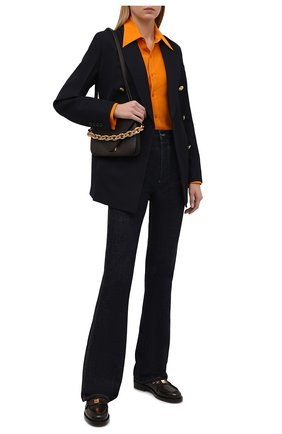 Женская шелковая рубашка SAINT LAURENT оранжевого цвета по цене 75850 руб., арт. 679108/Y100W | Фото 2 Женская шелковая рубашка SAINT LAURENT оранжевого цвета, арт. 679108/Y100W | Фото 2 (Материал внешний: Шелк; Длина (для топов): Стандартные; Рукава: Длинные; Стили: Гламурный; Женское Кросс-КТ: Рубашка-одежда)