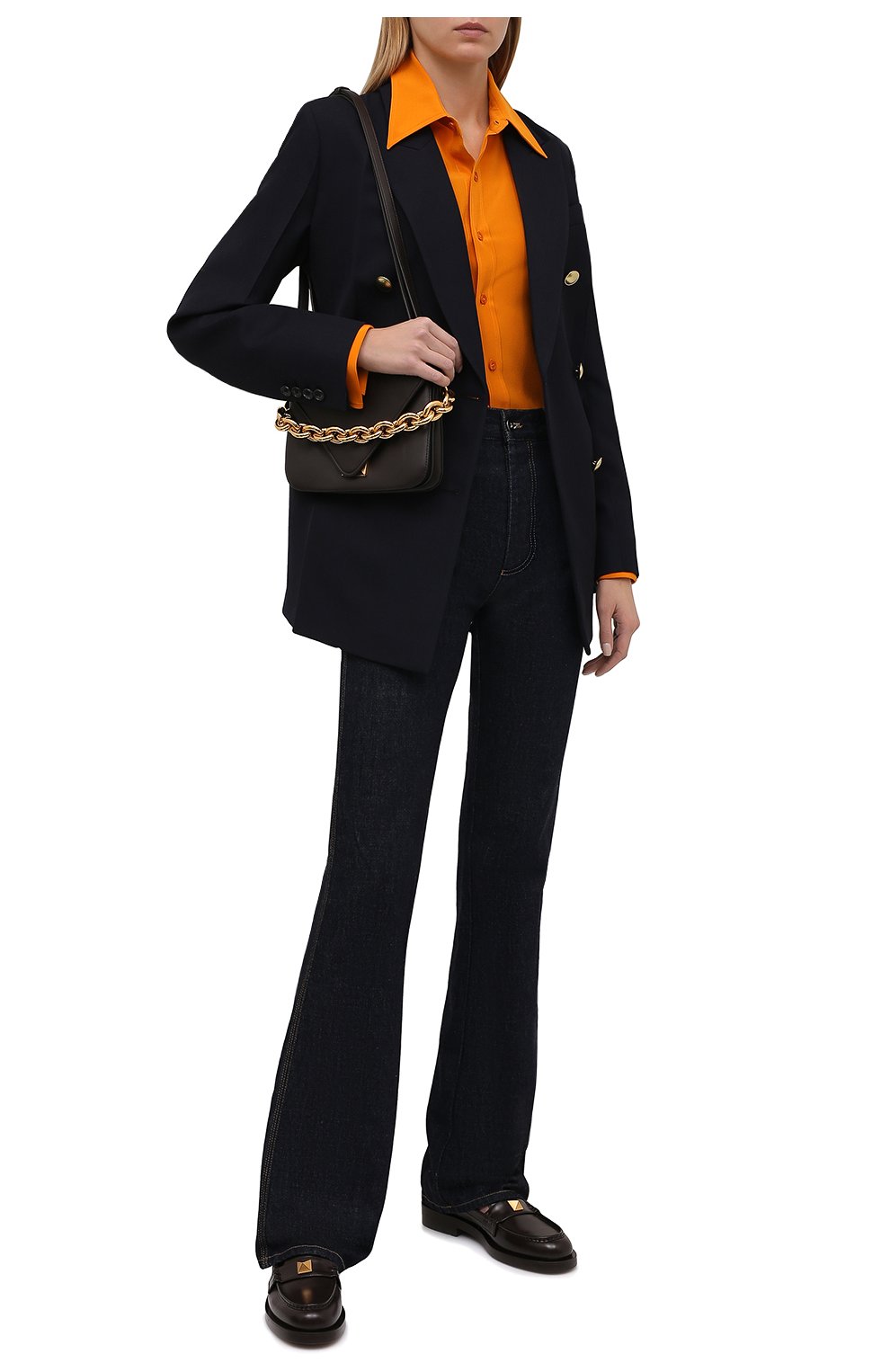 Женская шелковая рубашка SAINT LAURENT оранжевого цвета, арт. 679108/Y100W | Фото 2 (Материал внешний: Шелк; Рукава: Длинные; Стили: Гламурный; Женское Кросс-КТ: Рубашка-одежда; Длина (для топов): Стандартные)