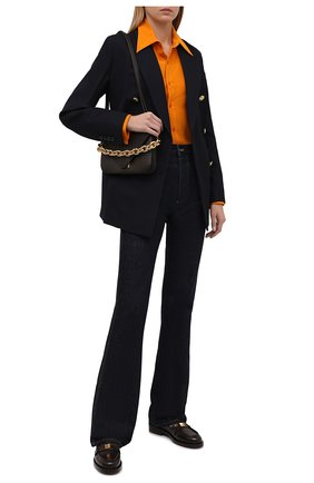 Женская шелковая рубашка SAINT LAURENT оранжевого цвета, арт. 679108/Y100W | Фото 2 (Материал внешний: Шелк; Длина (для топов): Стандартные; Рукава: Длинные; Стили: Гламурный; Женское Кросс-КТ: Рубашка-одежда)
