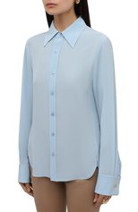 Женская шелковая рубашка SAINT LAURENT голубого цвета, арт. 679108/Y100W | Фото 3 (Материал внешний: Шелк; Рукава: Длинные; Стили: Гламурный, Классический; Женское Кросс-КТ: Рубашка-одежда; Длина (для топов): Стандартные)