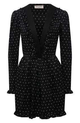 Женское шелковое платье SAINT LAURENT черно-белого цвета по цене 190500 руб., арт. 646021/Y6C77 | Фото 1 Женское шелковое платье SAINT LAURENT черно-белого цвета, арт. 646021/Y6C77 | Фото 1 (Длина Ж (юбки, платья, шорты): Мини; Материал внешний: Шелк; Рукава: Длинные; Стили: Гламурный; Случай: Вечерний; Женское Кросс-КТ: Платье-одежда)