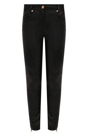 Женские кожаные брюки VERSACE черного цвета по цене 186000 руб., арт. 1000991/1A00677 | Фото 1 Женские кожаные брюки VERSACE черного цвета, арт. 1000991/1A00677 | Фото 1 (Длина (брюки, джинсы): Стандартные; Стили: Гламурный; Женское Кросс-КТ: Брюки-одежда; Силуэт Ж (брюки и джинсы): Узкие)