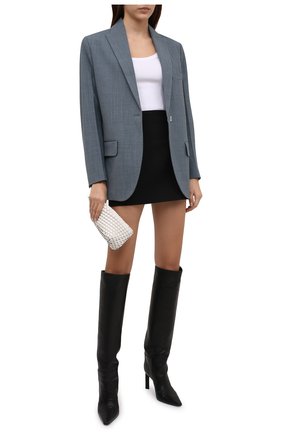 Женский жакет OFF-WHITE серо-голубого цвета по цене 104000 руб., арт. 0WEF064F21FAB001 | Фото 2 Женский жакет OFF-WHITE серо-голубого цвета, арт. 0WEF064F21FAB001 | Фото 2 (Длина (для топов): Удлиненные; Материал внешний: Шерсть, Синтетический материал; Материал подклада: Вискоза; Рукава: Длинные; Стили: Гламурный; Женское Кросс-КТ: Жакет-одежда; 1-2-бортные: Однобортные)