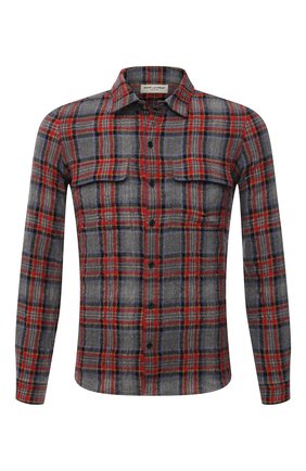 Мужская рубашка из шерсти и хлопка SAINT LAURENT серого цвета по цене 62450 руб., арт. 660456/Y22HA | Фото 1 Мужская рубашка из шерсти и хлопка SAINT LAURENT серого цвета, арт. 660456/Y22HA | Фото 1 (Материал внешний: Шерсть, Хлопок; Случай: Повседневный; Манжеты: На пуговицах; Рукава: Длинные; Длина (для топов): Стандартные; Принт: Клетка; Воротник: Кент; Стили: Кэжуэл)