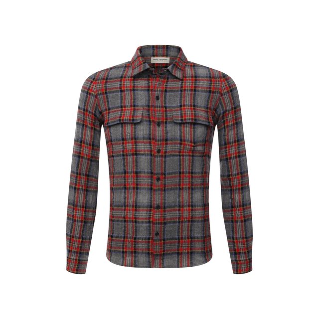 Рубашка из шерсти и хлопка Saint Laurent серого цвета