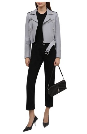 Женская кожаная куртка OFF-WHITE серого цвета по цене 189500 руб., арт. 0WJG002F21LEA001 | Фото 2 Женская кожаная куртка OFF-WHITE серого цвета, арт. 0WJG002F21LEA001 | Фото 2 (Материал подклада: Вискоза; Стили: Гламурный; Женское Кросс-КТ: Замша и кожа; Кросс-КТ: Куртка; Рукава: Длинные; Длина (верхняя одежда): Короткие)